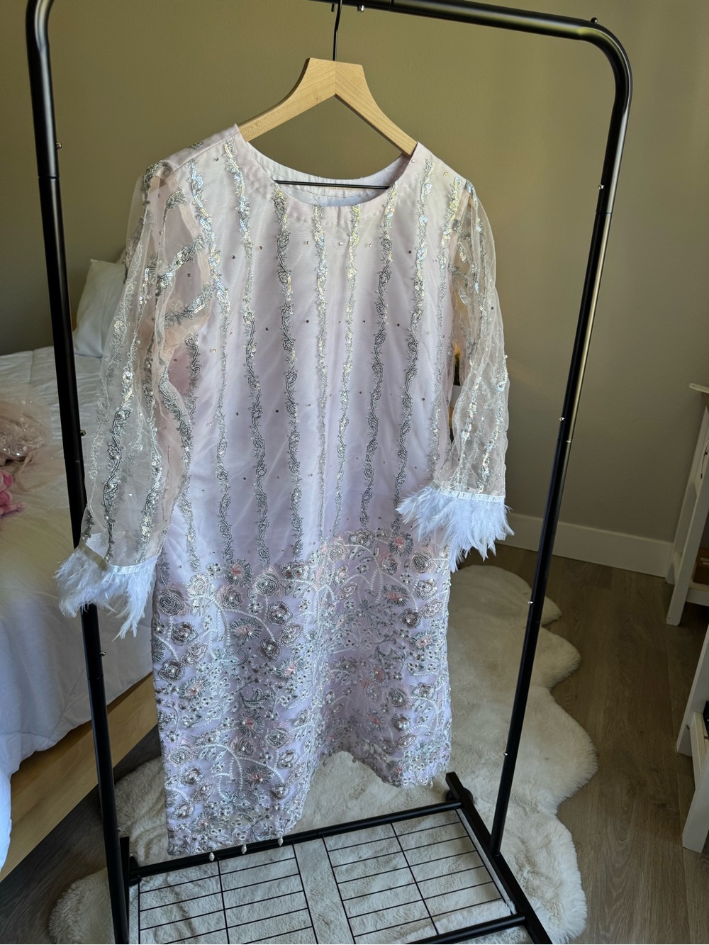 Embroidered Formal Tunic & Matching Dupatta Set Blush Pink B4